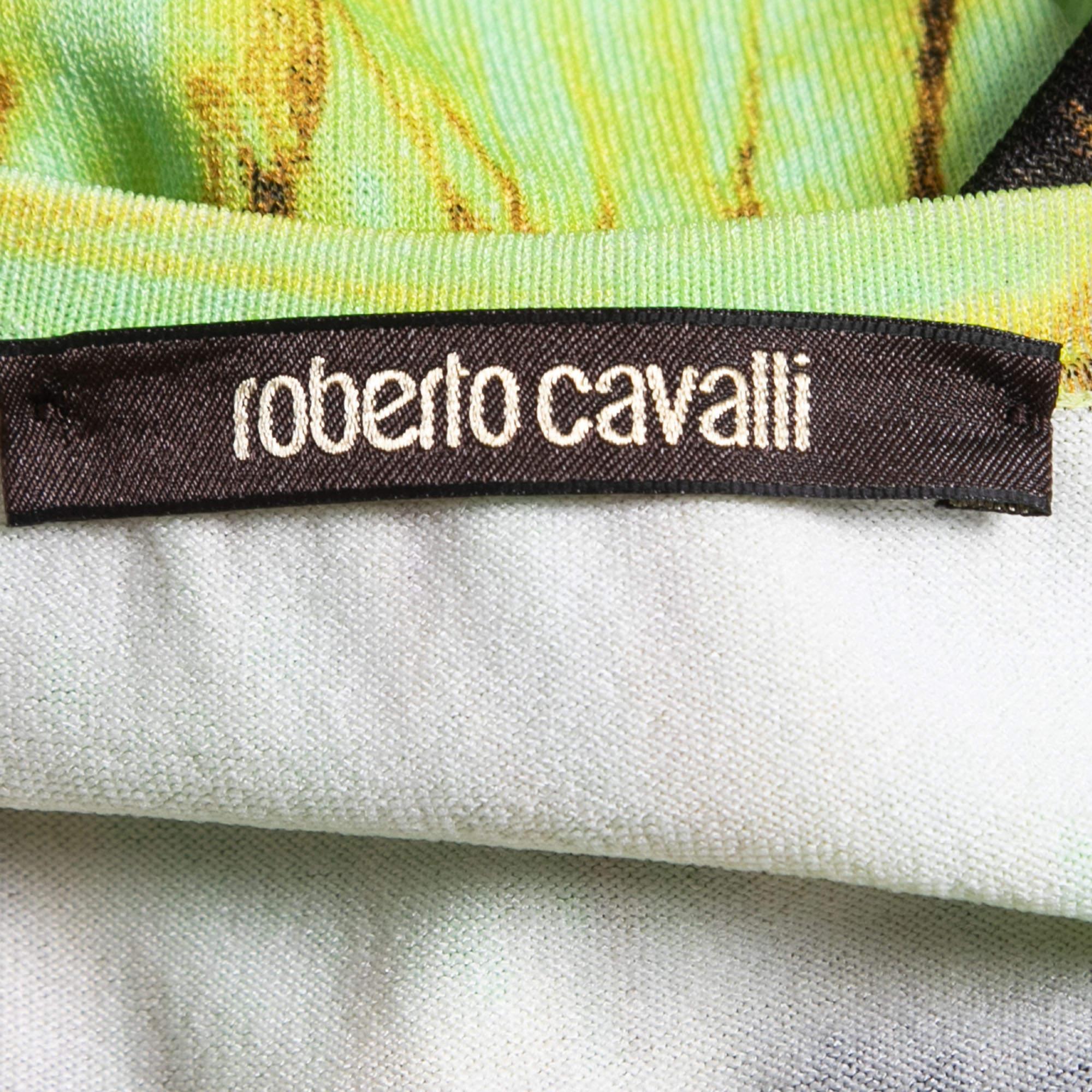 Donna Roberto Cavalli - Vestito corto senza maniche in jersey con stampa astratta verde - S in vendita