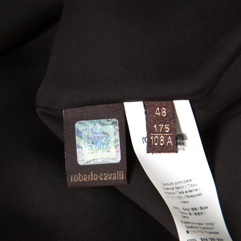 Roberto Cavalli Green and Black Ombre Feather Printed Silk Draped Maxi Dress L 2