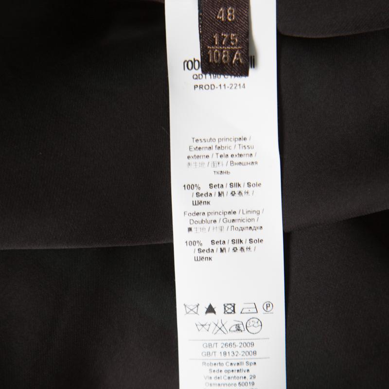 Roberto Cavalli Green and Black Ombre Feather Printed Silk Draped Maxi Dress L 3