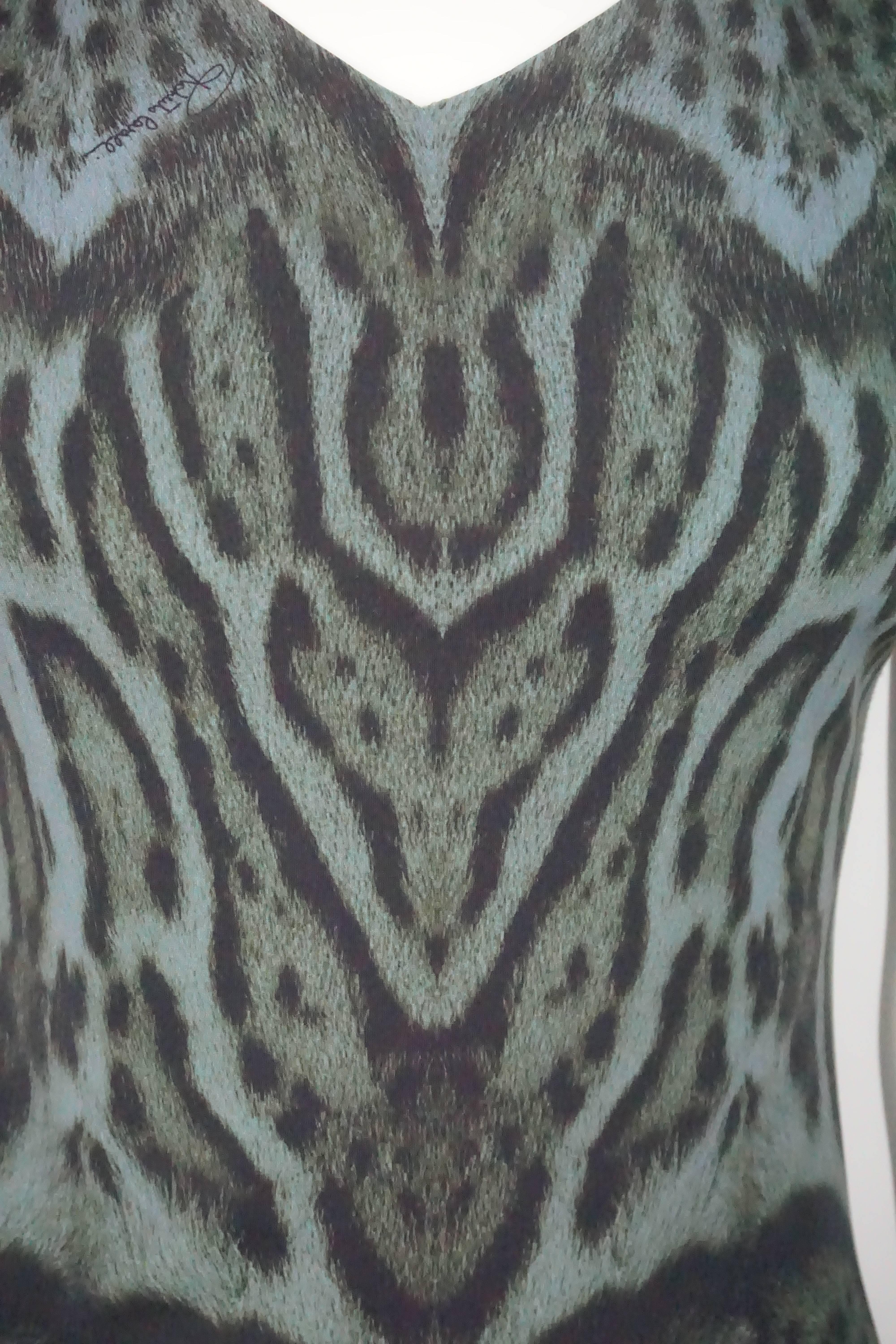 Roberto Cavalli Green Animal Print Sleeveless Top - 6 In Excellent Condition In West Palm Beach, FL
