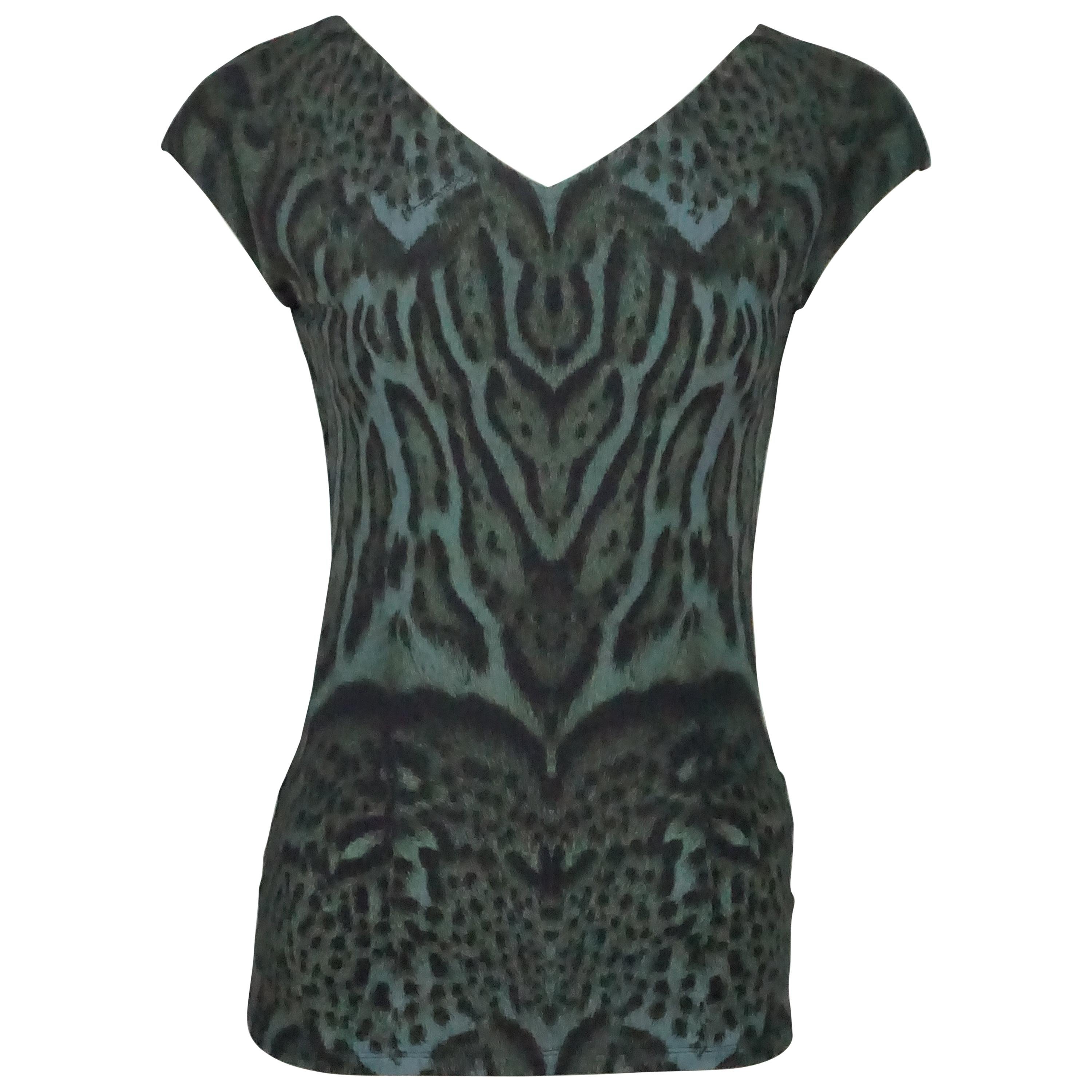 Roberto Cavalli Green Animal Print Sleeveless Top - 6