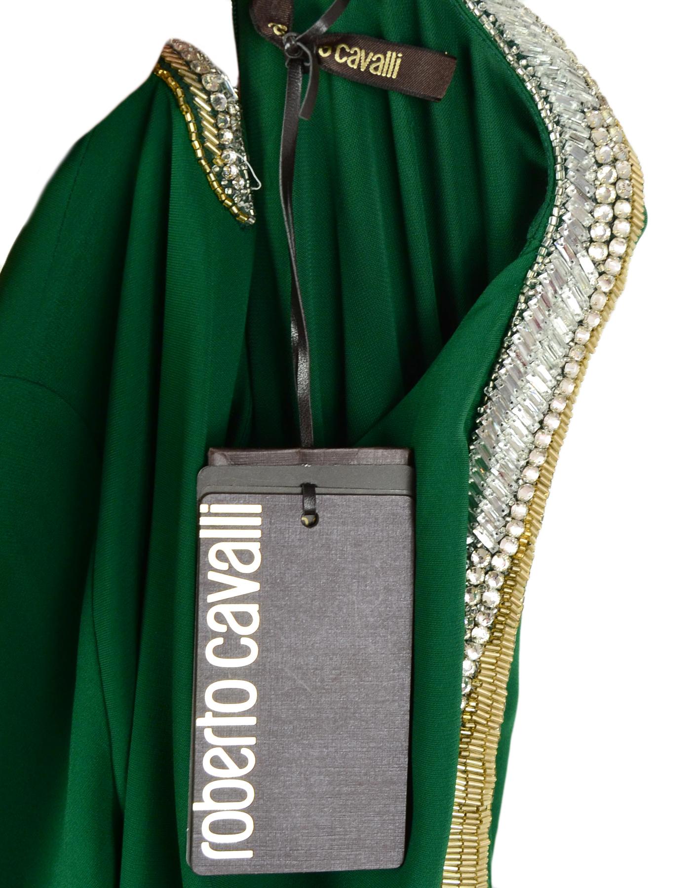 Women's Roberto Cavalli Green Asymmetric Gown w/ Embellished Snake Detail sz 10