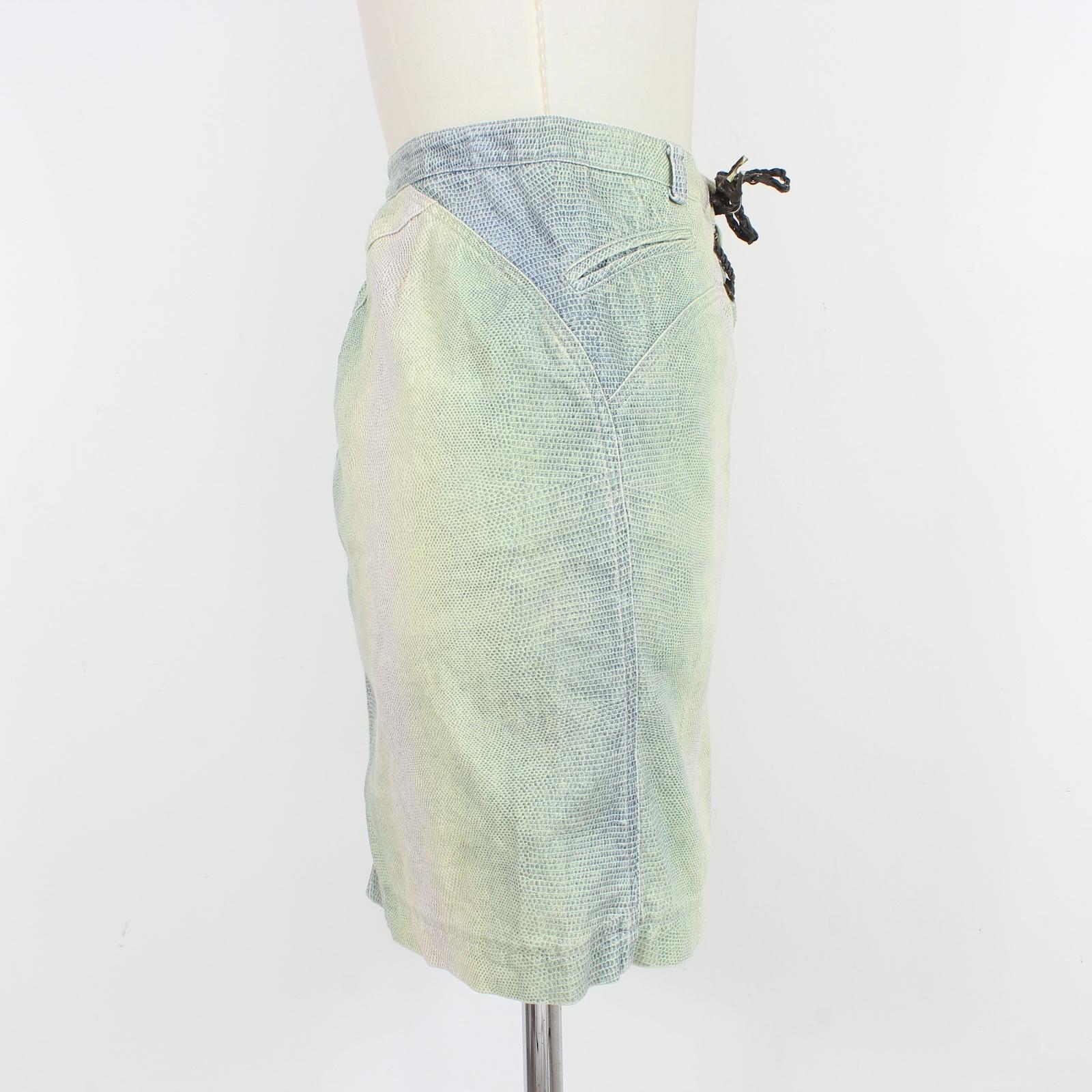 Roberto Cavalli Green Beige Cotton Animalier Skirt 2000s Excellent état - En vente à Brindisi, Bt