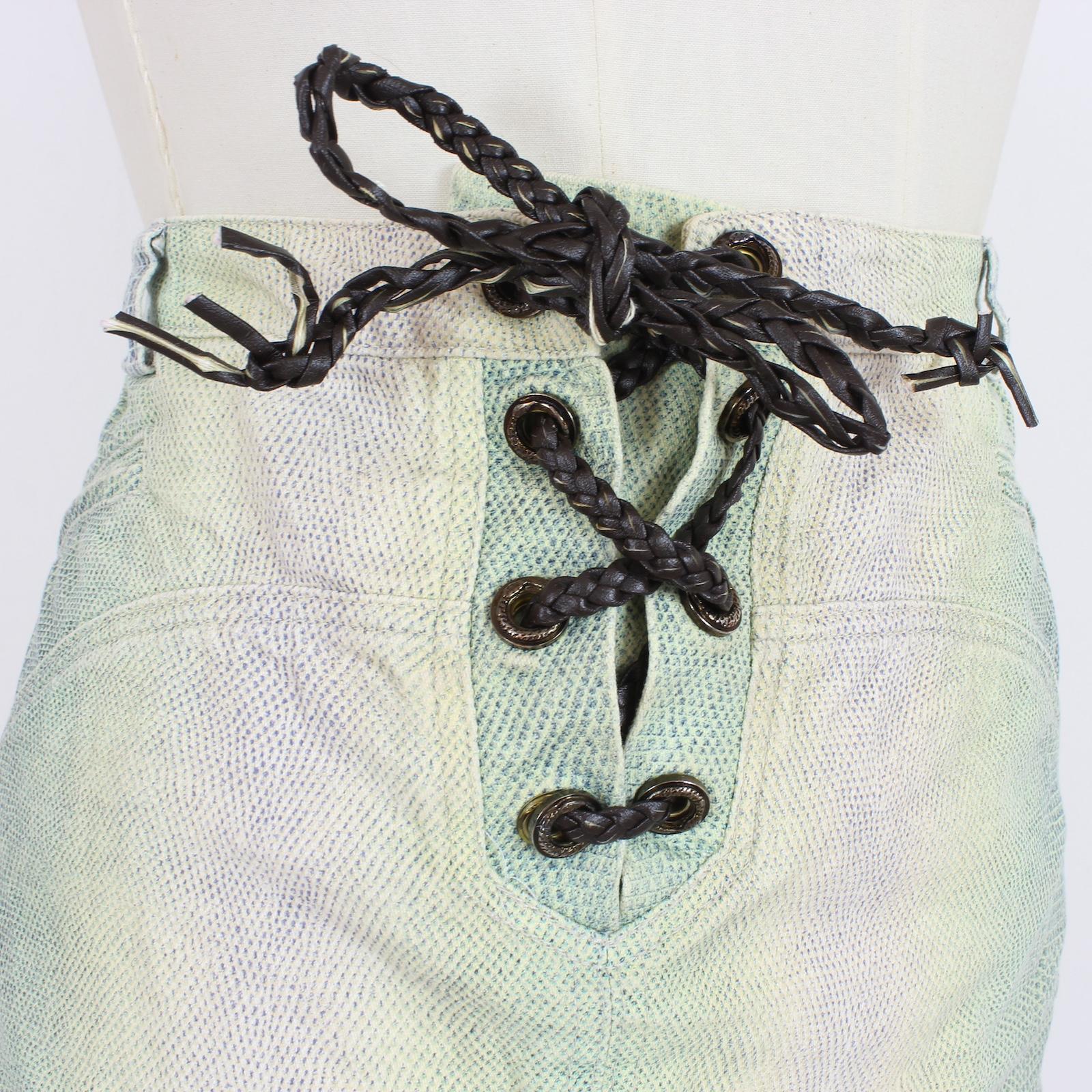 Roberto Cavalli Green Beige Cotton Animalier Skirt 2000s For Sale 2