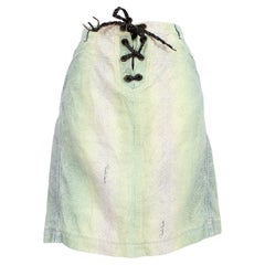 Roberto Cavalli Green Beige Cotton Animalier Skirt 2000s