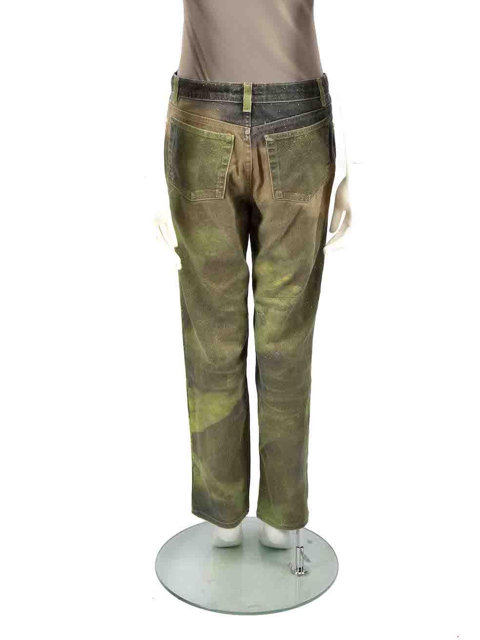 Roberto Cavalli Grüne Jeans aus Denim mit Blattdruck Größe XS im Zustand „Gut“ im Angebot in London, GB