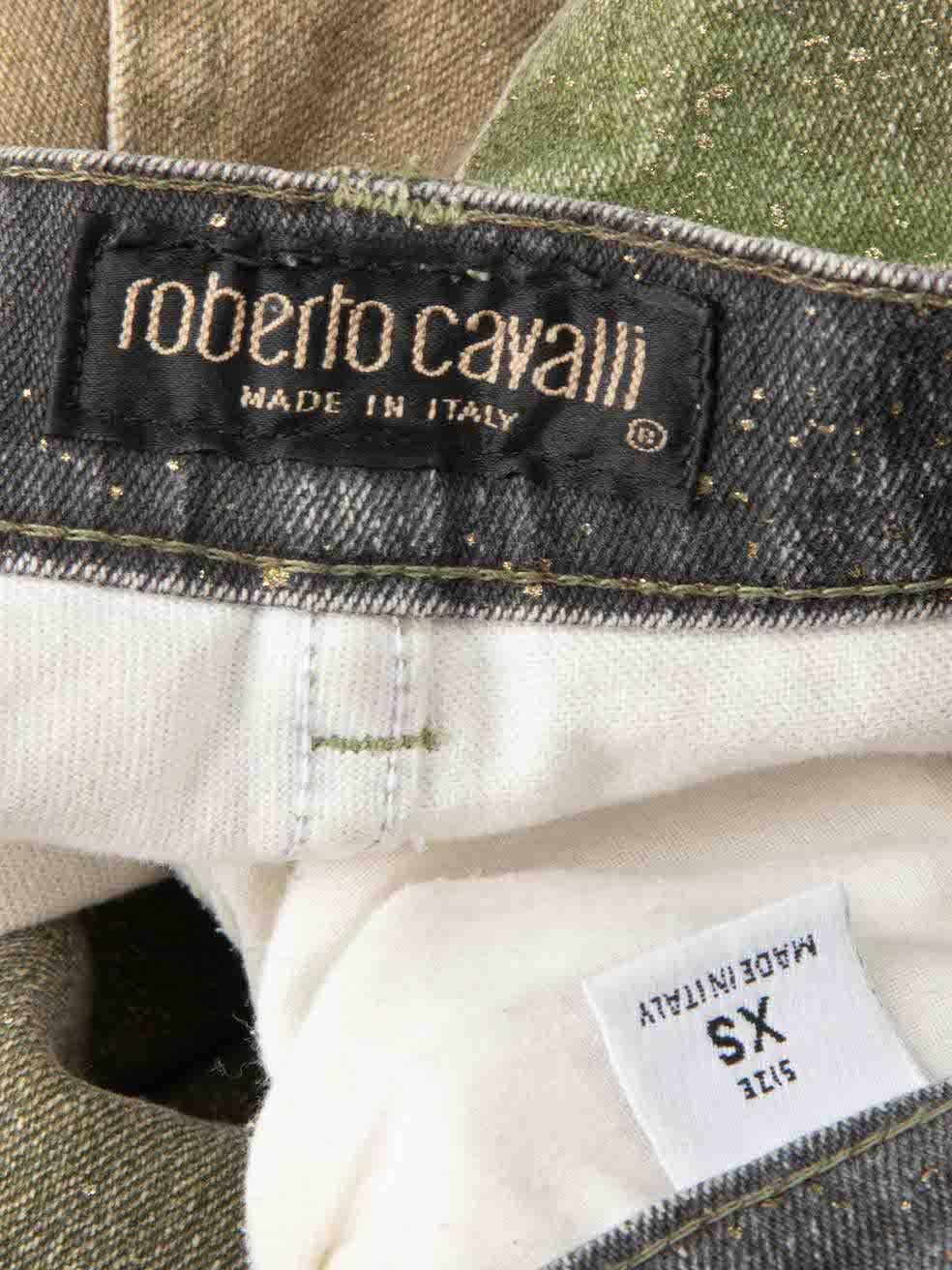 Roberto Cavalli Denim vert Jeans imprimé feuilles Taille XS en vente 4