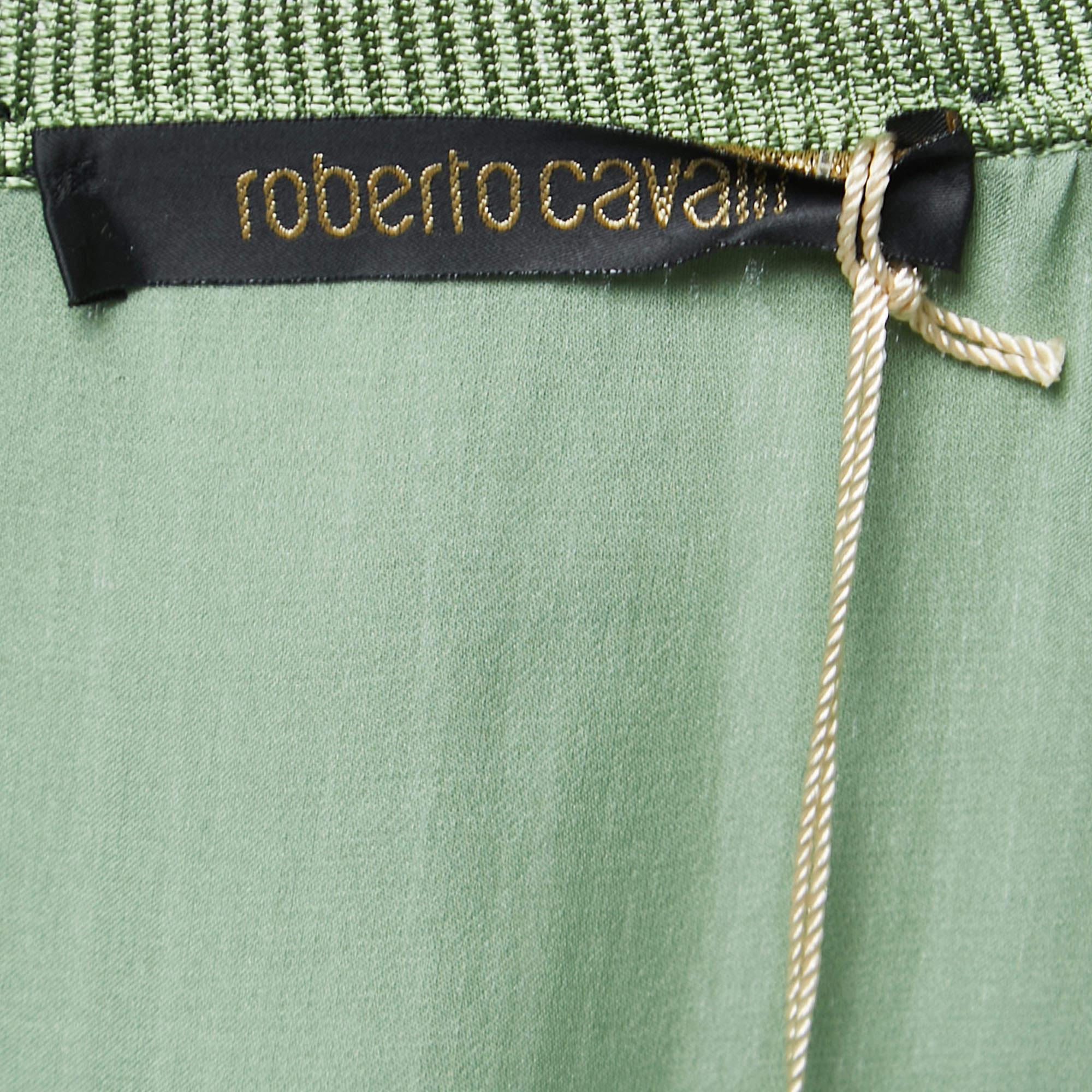 Gris Roberto Cavalli - Veste en soie à franges verte, taille M en vente