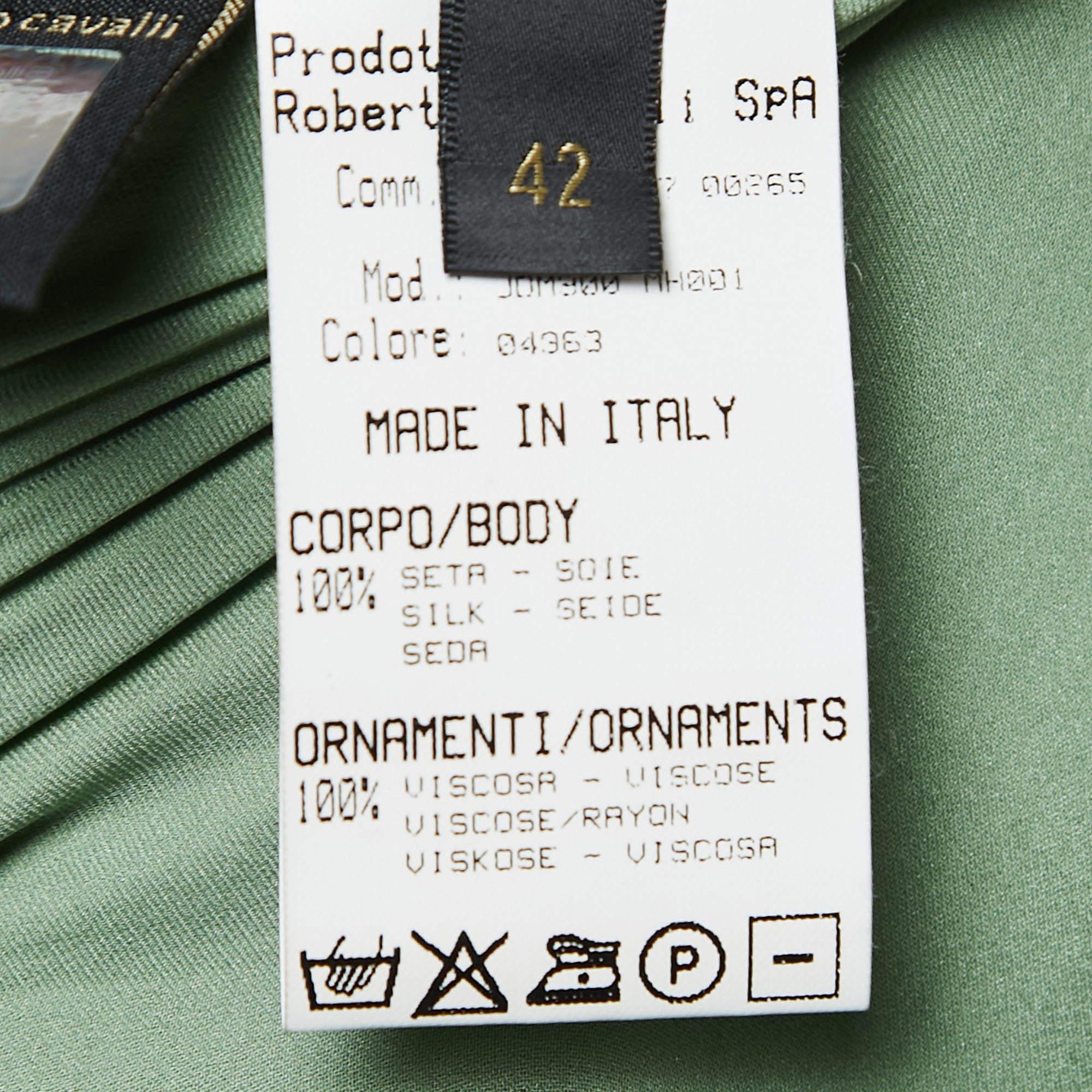 Women's Roberto Cavalli Green Fringed Silk Jacket M For Sale