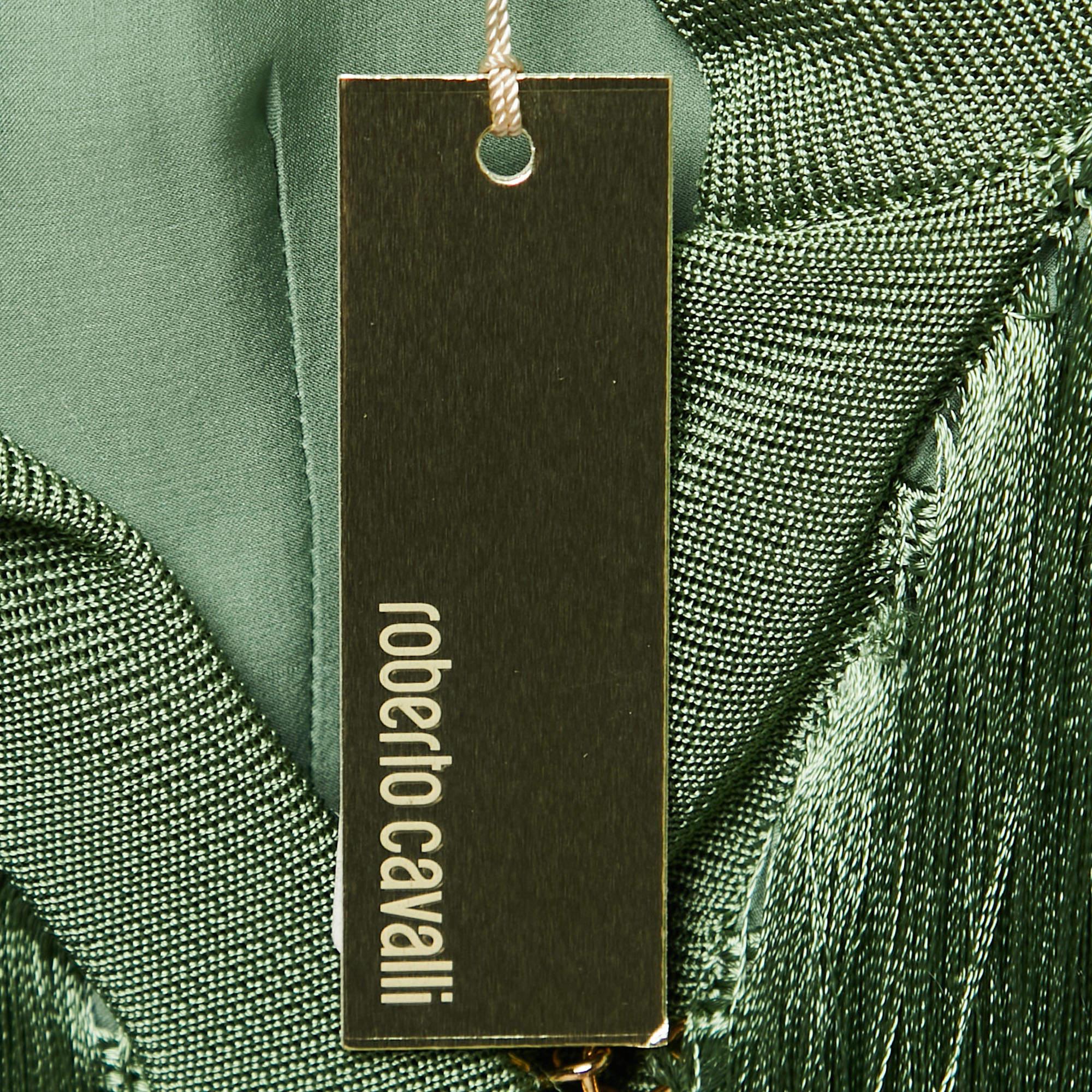 Roberto Cavalli Green Fringed Silk Jacket M For Sale 1