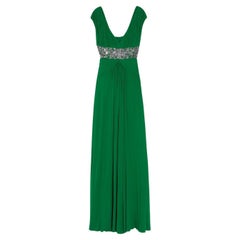 ROBERTO CAVALLI GREEN GOWN DRESS DECORATED with STONES  EU 38