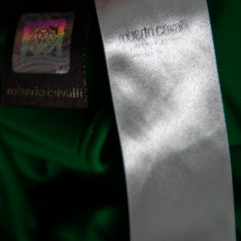  Roberto Cavalli - Robe ceinturée en jersey vert avec épaules dénudées et nœud à pompons, taille M Pour femmes 