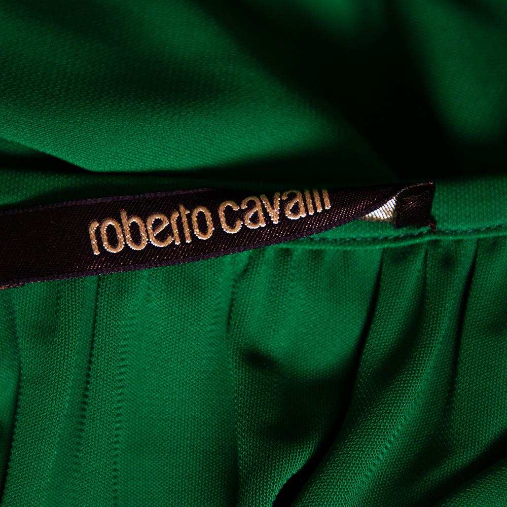Roberto Cavalli Green Jersey Cold Shoulder Tassel Tie Detailed Belted Dress M For Sale 1