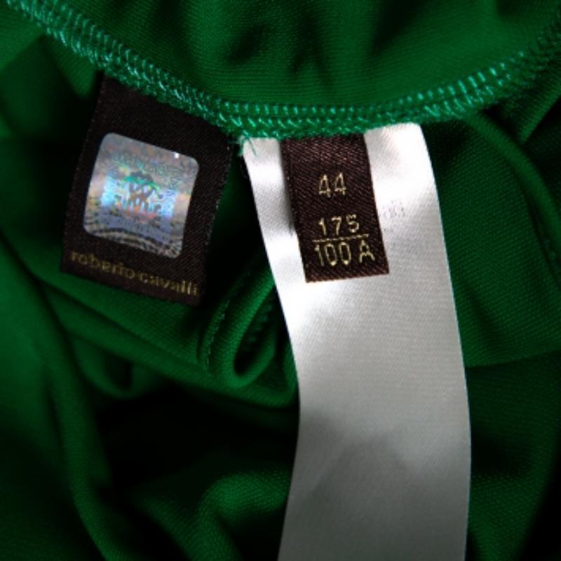Roberto Cavalli - Robe ceinturée en jersey vert avec épaules dénudées et nœud à pompons, taille M 1