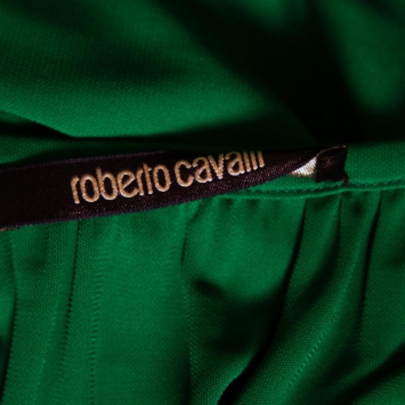 Roberto Cavalli - Robe ceinturée en jersey vert avec épaules dénudées et nœud à pompons, taille M 3
