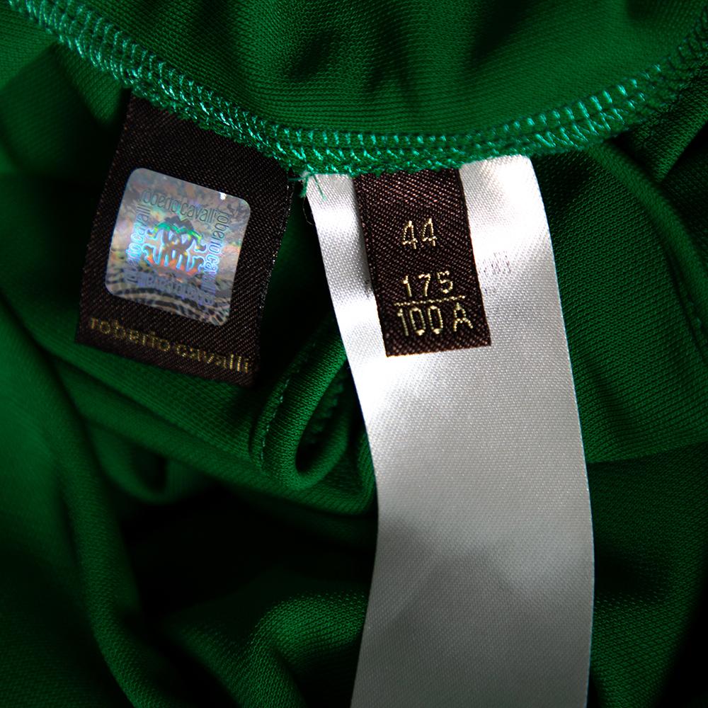 Roberto Cavalli Green Jersey Cold Shoulder Tassel Tie Detailed Belted Dress M For Sale 4