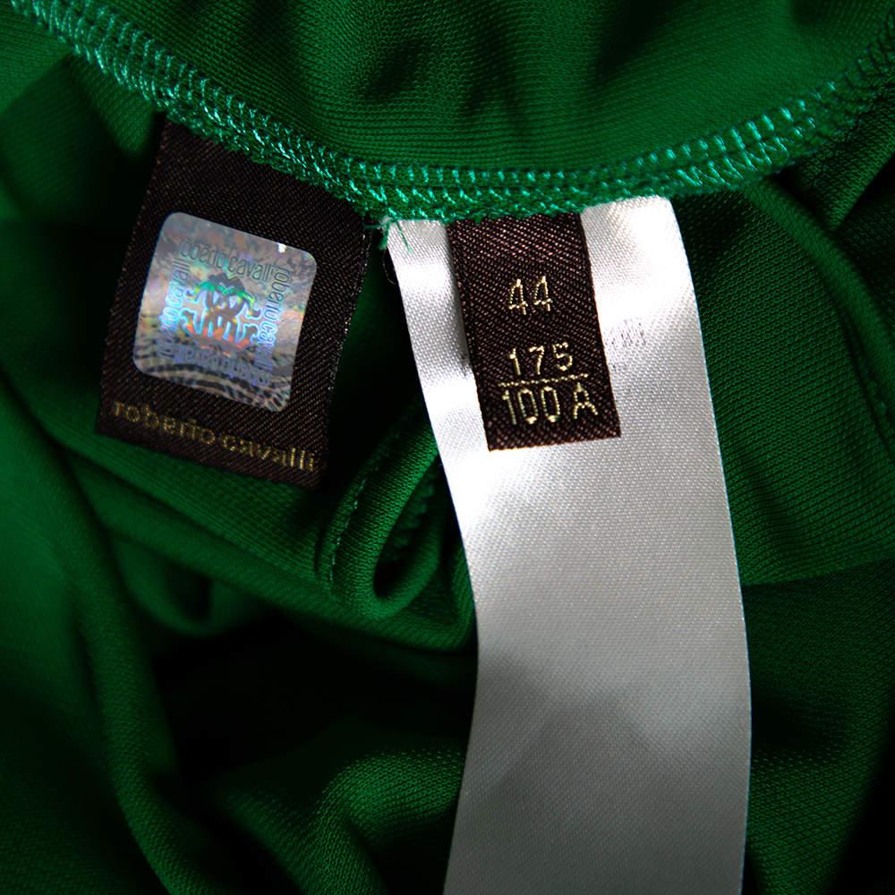 Roberto Cavalli Grünes Jersey-Kleid mit kalten Schultern und Quaste und Gürtel M im Angebot 4