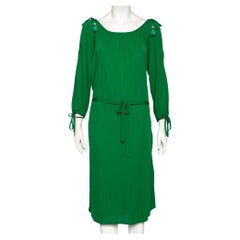 Roberto Cavalli Grünes Jersey-Kleid mit kalten Schultern und Quaste und detailliertem Gürtel M