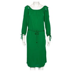 Roberto Cavalli Green Jersey Cold Shoulder Tassel Tie Detailed Belted Dress M