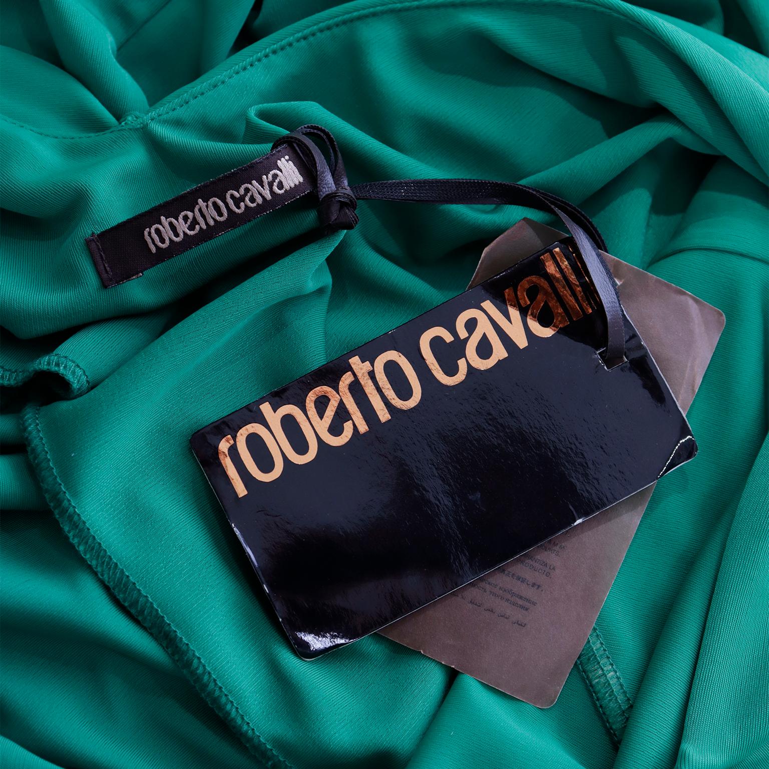 Roberto Cavalli Grünes Jersey-Abendkleid mit tiefem V-Ausschnitt und offenem Rückenausschnitt im Angebot 6