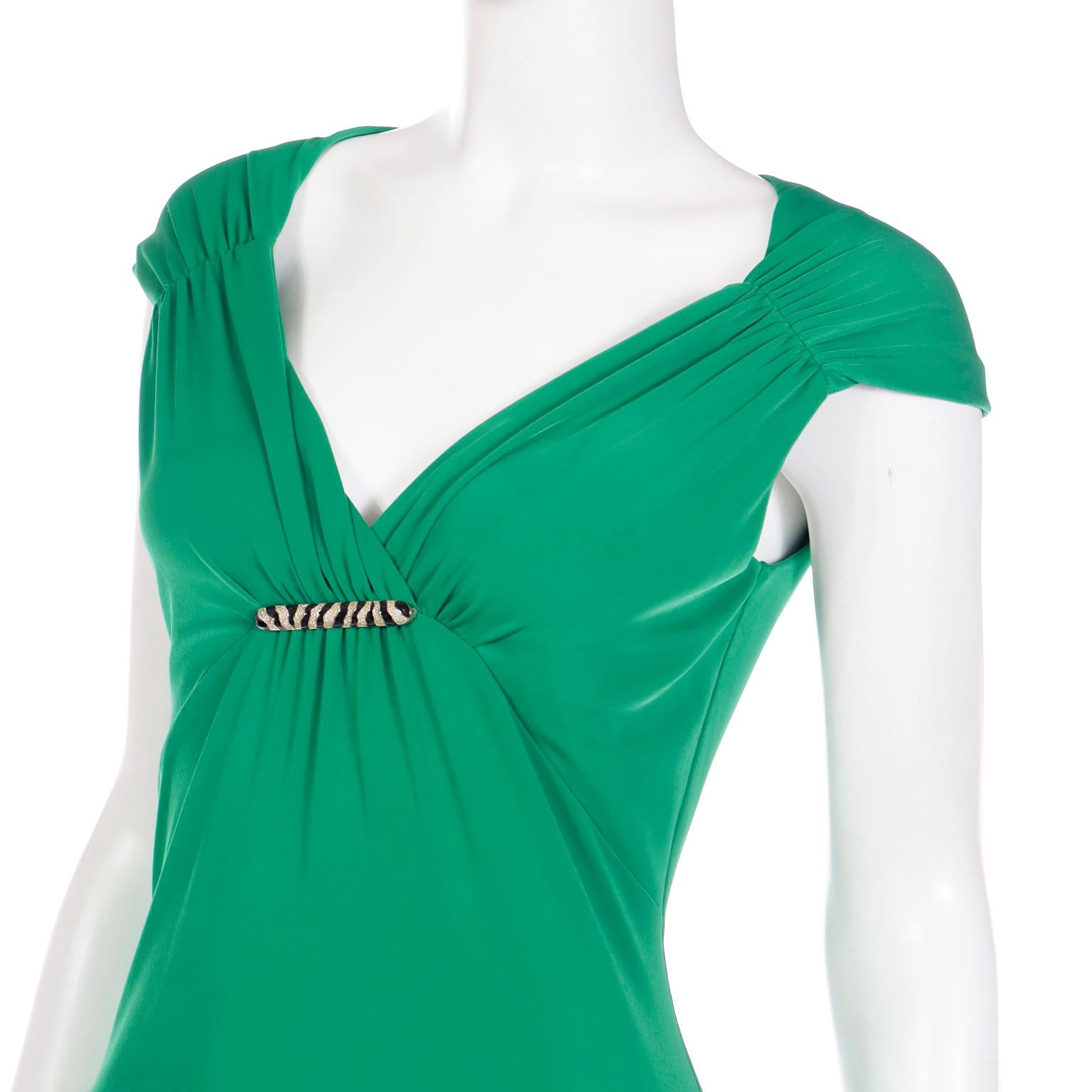 Roberto Cavalli Green Jersey Low V Neck Full Length Evening Dress W Open Back For Sale 2