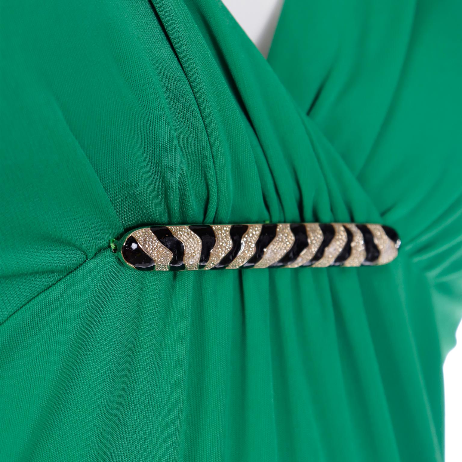 Roberto Cavalli Green Jersey Low V Neck Full Length Evening Dress W Open Back For Sale 5