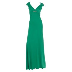 Roberto Cavalli Green Jersey Low V Neck Full Length Evening Dress W Open Back