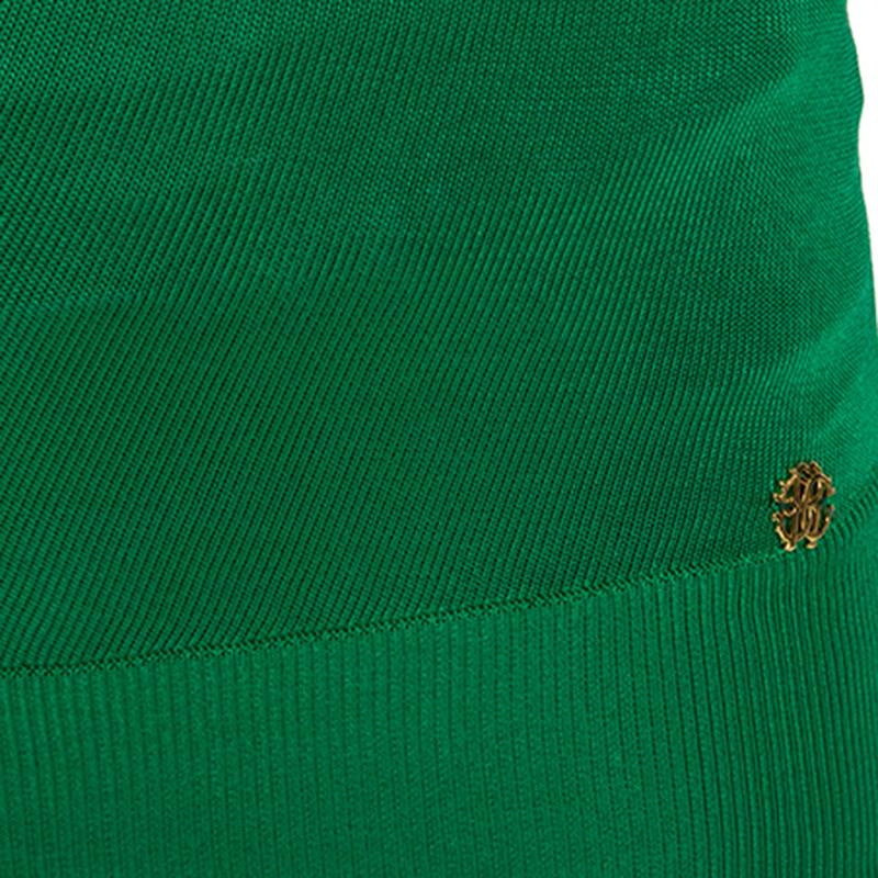 Roberto Cavalli Grünes One Shoulder-Top aus Strick mit Brosche-Detail S Damen