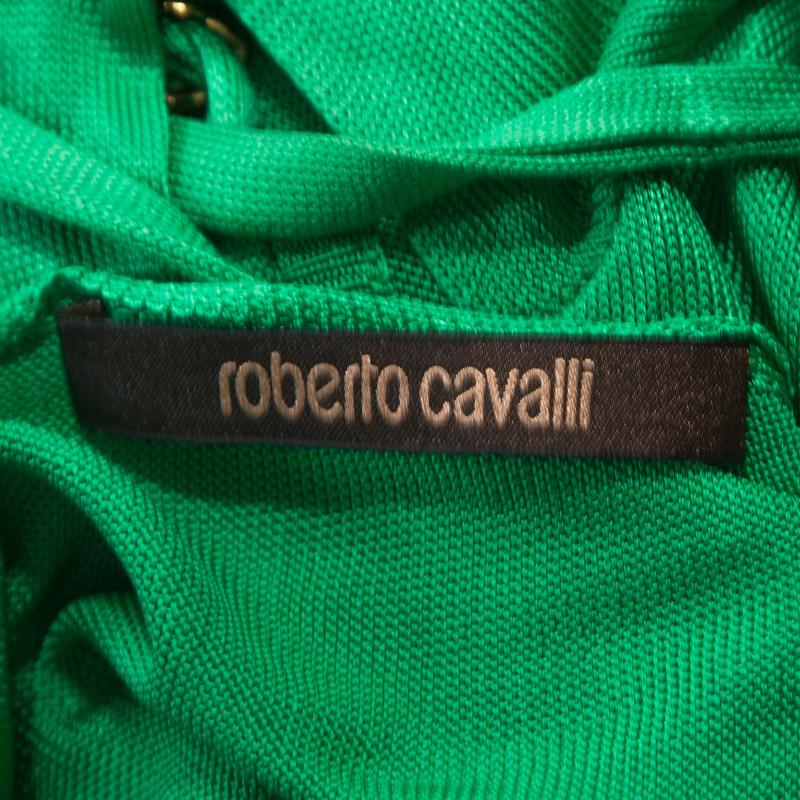 Roberto Cavalli Grünes One Shoulder-Top aus Strick mit Brosche-Detail S 1