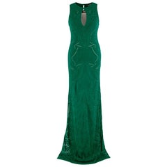 Roberto Cavalli Green Knit Lace Sleeveless Gown - Size US 0-2