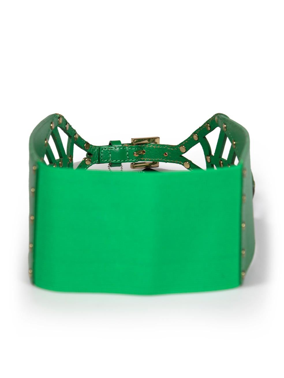 Roberto Cavalli Green Leather Studded Leaf Wide Belt In New Condition For Sale In London, GB