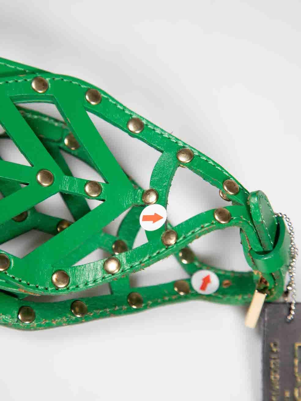 Roberto Cavalli Green Leather Studded Leaf Wide Belt For Sale 3