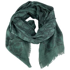 ROBERTO CAVALLI Green Mixed SNake Print Cashmere Blend Scarf