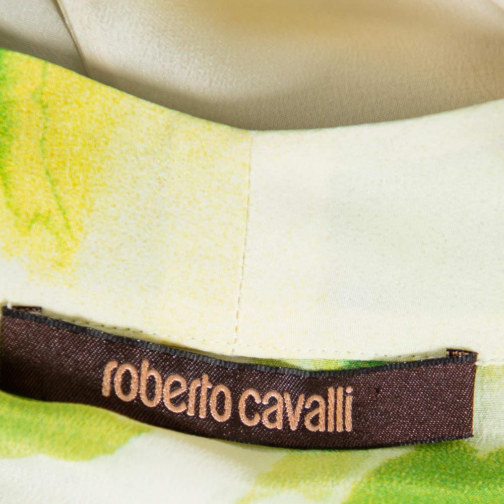  Roberto Cavalli - Chemise en soie imprimée verte avec boutons à volants sur le devant M Pour femmes 