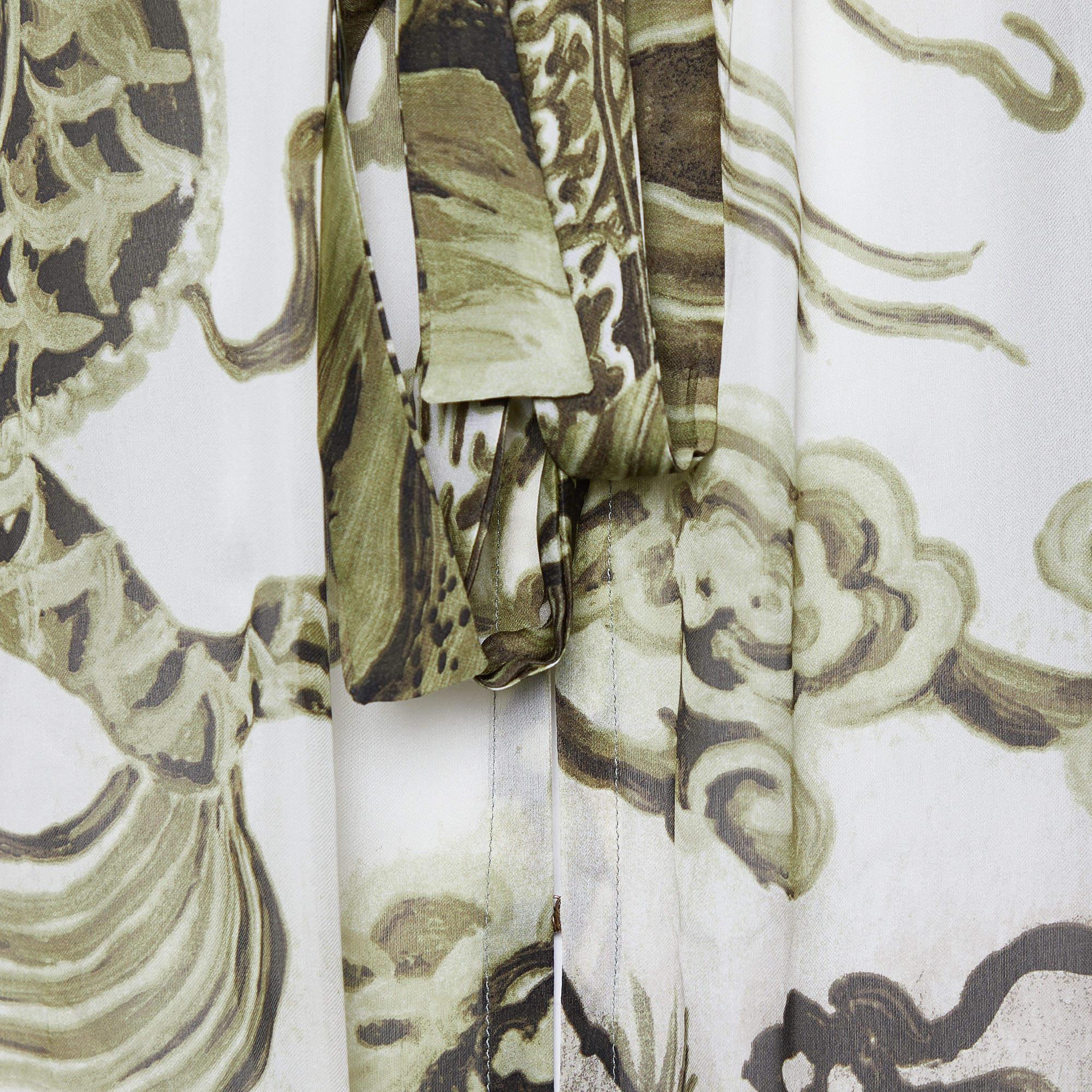 Roberto Cavalli Green Printed Silk Tie Detail Top M In Good Condition For Sale In Dubai, Al Qouz 2