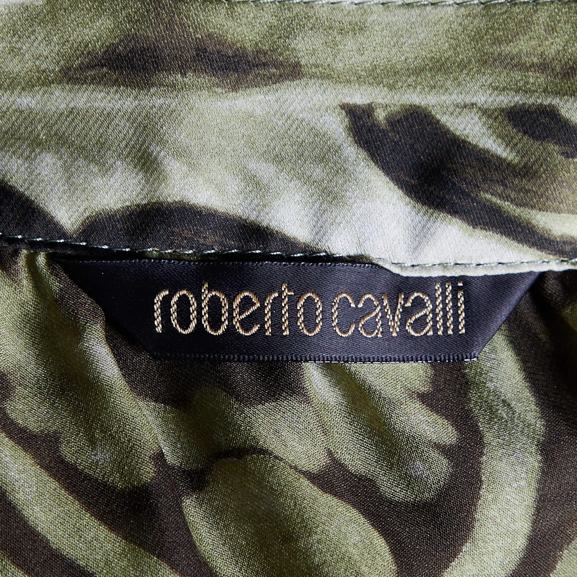 Women's Roberto Cavalli Green Printed Silk Tie Detail Top M For Sale
