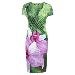 Roberto Cavalli Green & Purple Printed Jersey Wrap Detail Dress M
