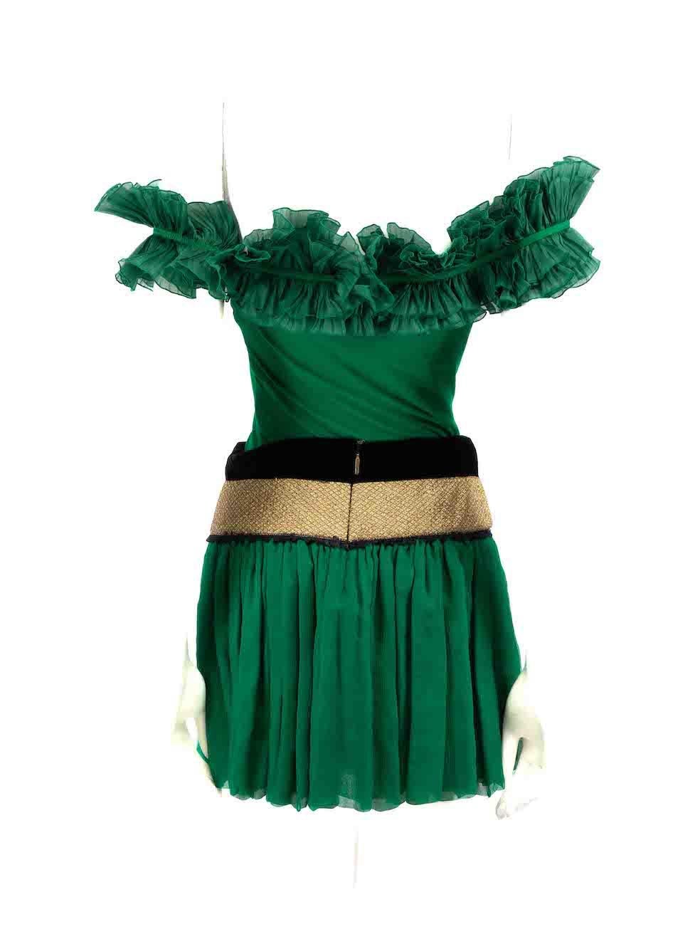 Roberto Cavalli Green Ruffle Trimmed Co-ord Size XS In Excellent Condition In London, GB
