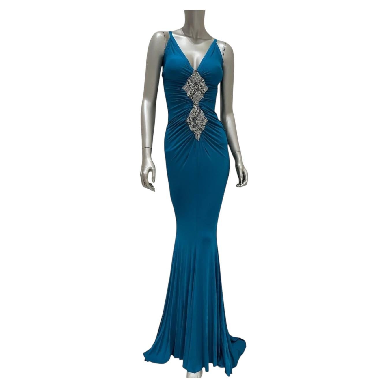Robe longue en soie verte Roberto Cavalli, taille 40