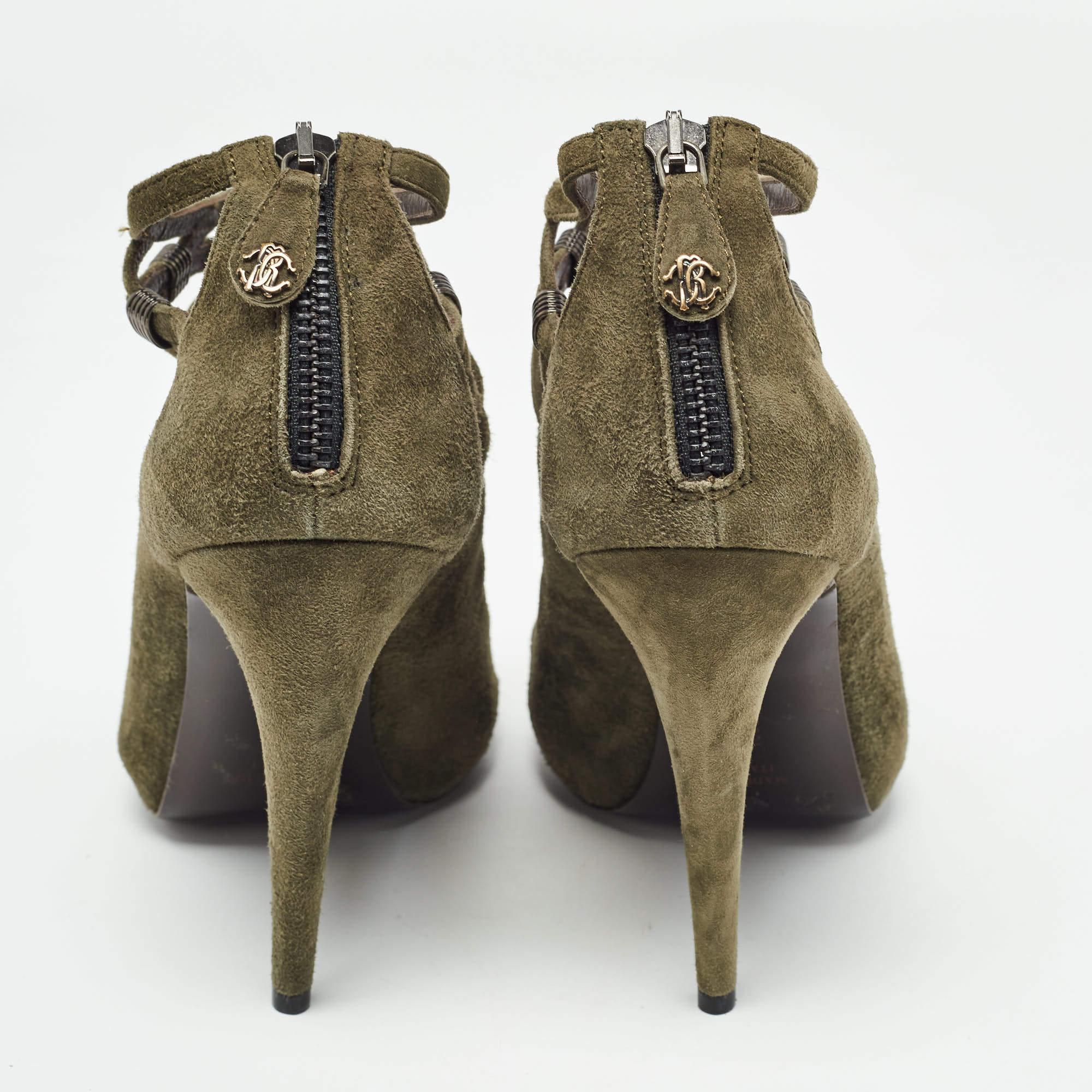 Women's Roberto Cavalli Green Suede Strappy Pumps Size 38.5 For Sale