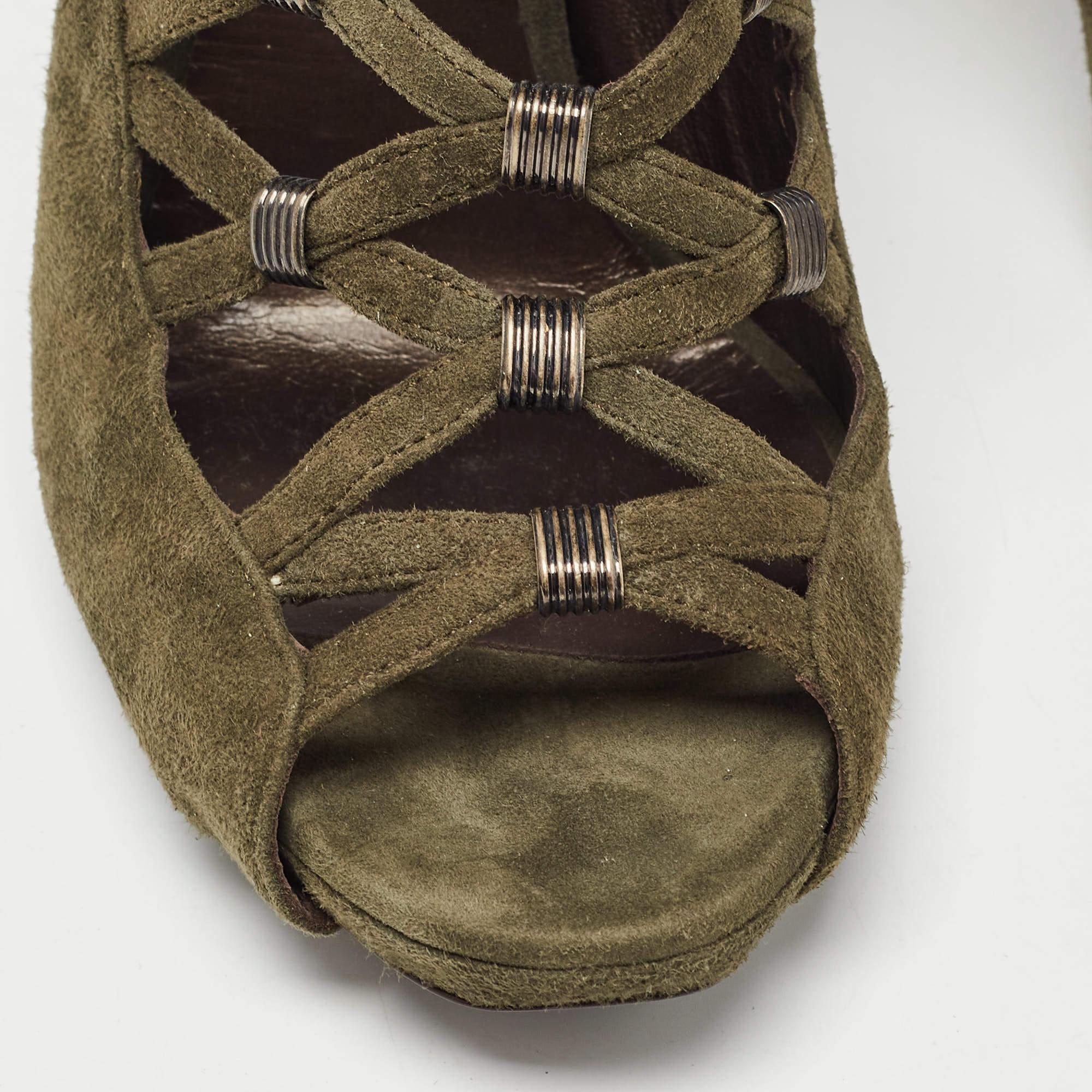 Roberto Cavalli Green Suede Strappy Pumps Size 38.5 For Sale 2