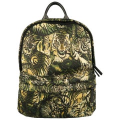 ROBERTO CAVALLI Green Tiger Print Canvas Backpack