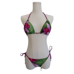 Roberto Cavalli Green & Violet Orchid-Print String Bikini