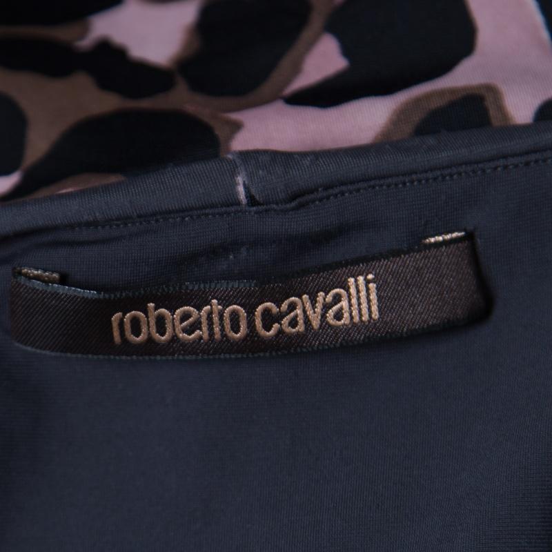 Women's Roberto Cavalli Grey and Pink Ruched Animal Print Dress S