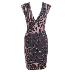 Roberto Cavalli Grey and Pink Ruched Animal Print Dress S