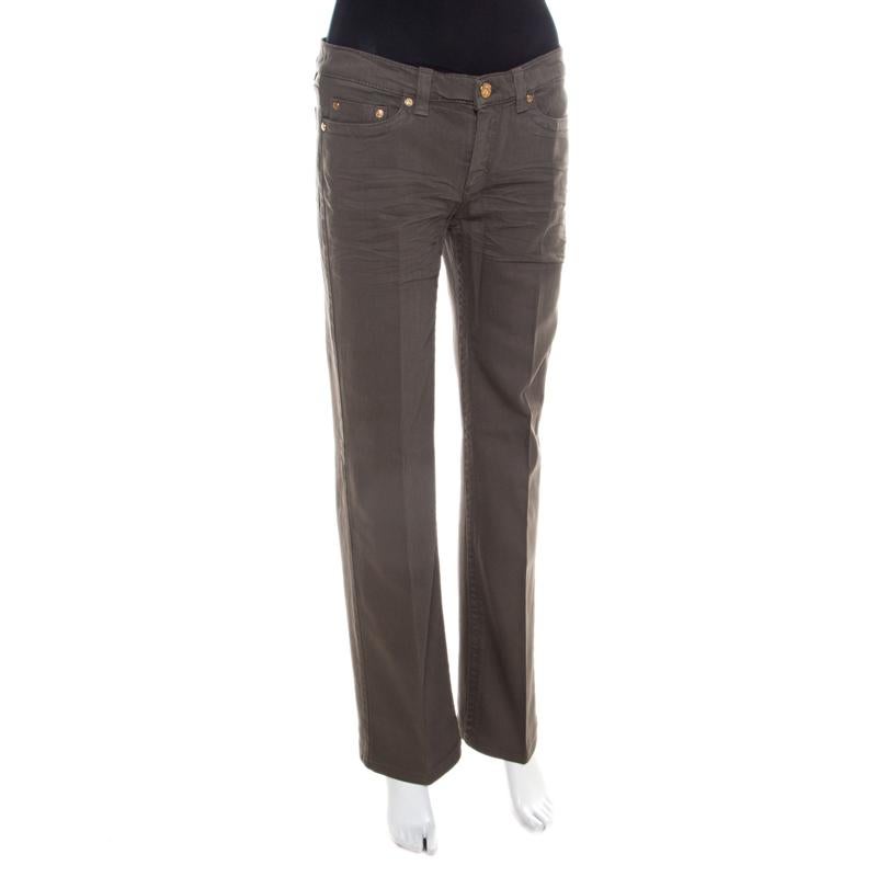 Roberto Cavalli Graue Denim-Jeans mit niedriger Taille, Regular Fit, Größe M (Schwarz) im Angebot