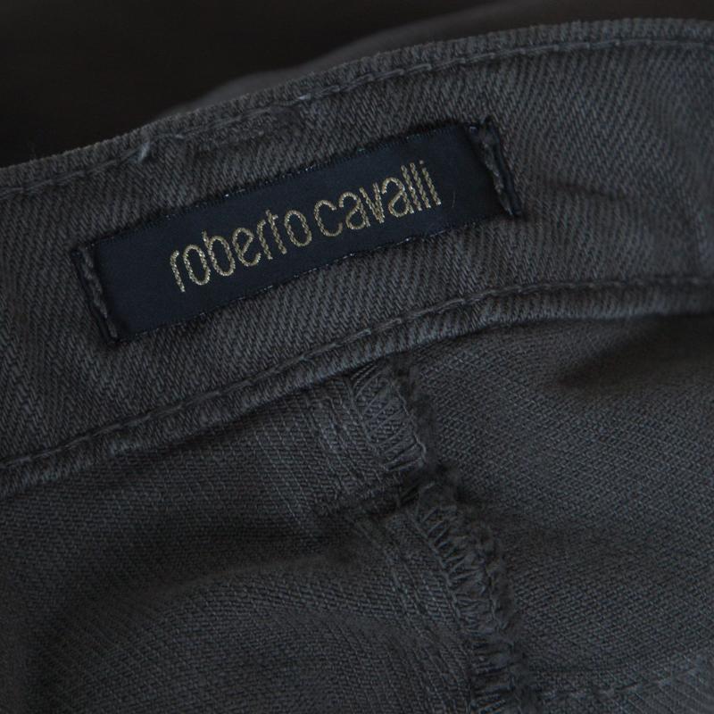 Roberto Cavalli Graue Denim-Jeans mit niedriger Taille, Regular Fit, Größe M Damen im Angebot