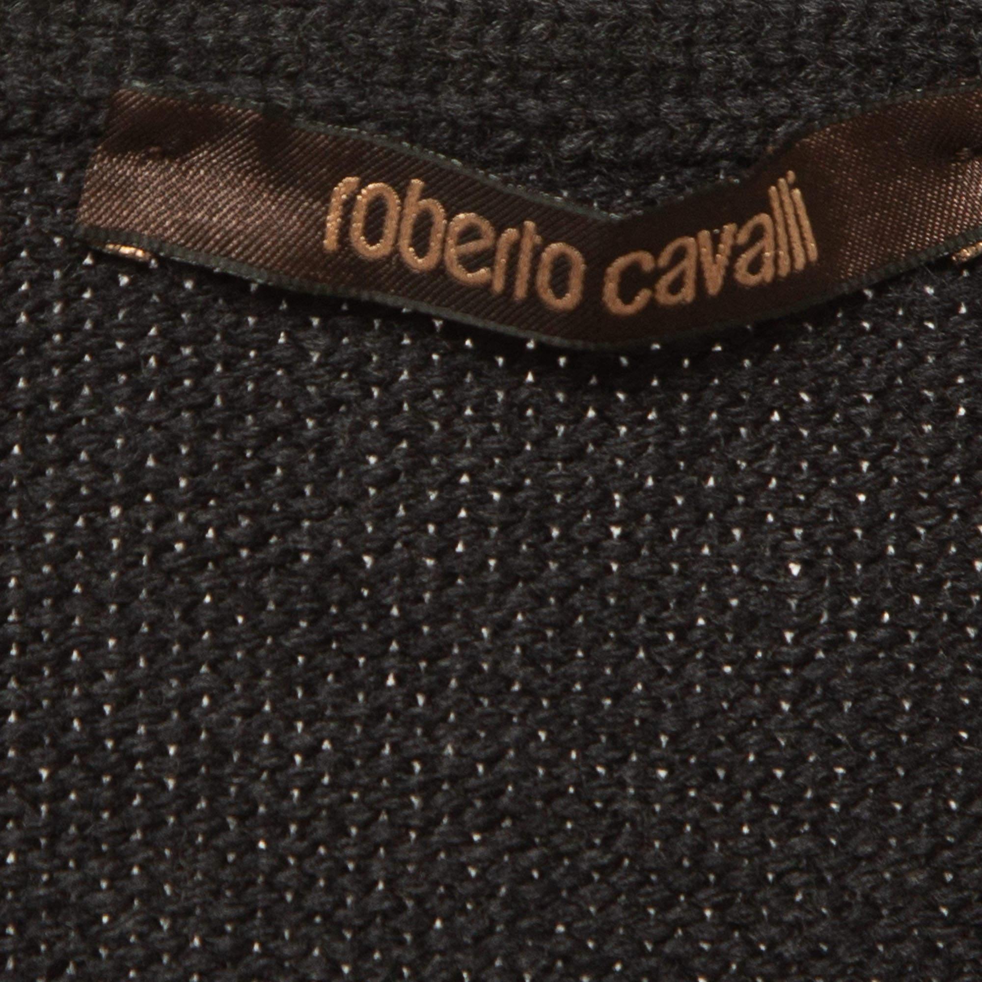 Women's Roberto Cavalli Grey Fox Fur Trimmed Wool Blend Embellished Cardigan S For Sale
