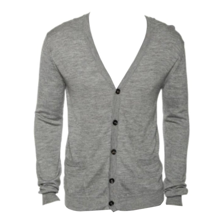 Roberto Cavalli Grey Knit Pocketed Button Front Cardigan M