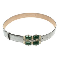 Roberto Cavalli Grey Leather Crystal Embellished Buckle Belt 85cm